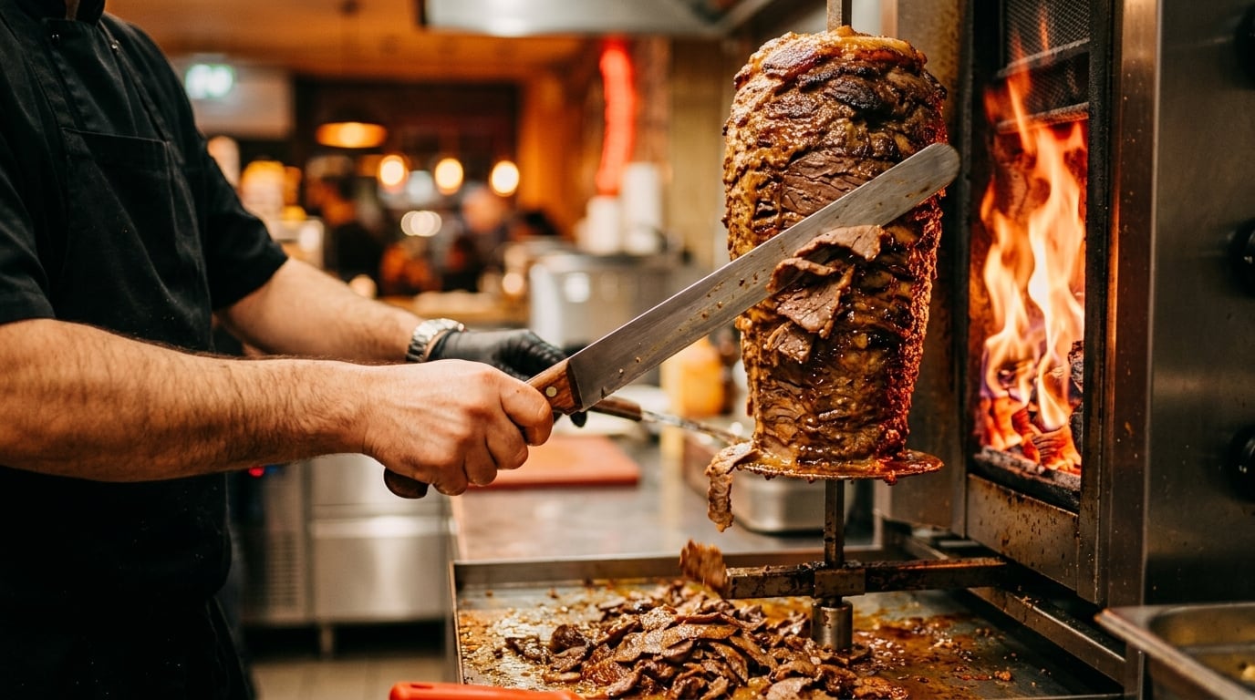 Frisch zubereiteter Döner am Drehspieß